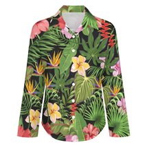 Mondxflaur Tropical Flowers Women Long Sleeve Shirt Summer Elegant Fashi... - £19.17 GBP