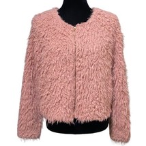 Candies Pink Fluffy Cropped Full Zip Jacket Furry Shag Coat Size Small - $18.99