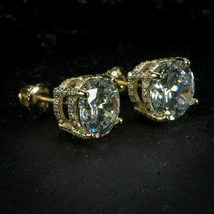 4CT Lab Created VVS1 Diamond Men&#39;s Stud Earrings 14K Yellow Gold Finish - £99.24 GBP