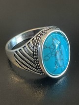 Large Boho Turquoise Stone S925 Stamped Silver Plated Men Woman Ring Size 12 - £14.09 GBP