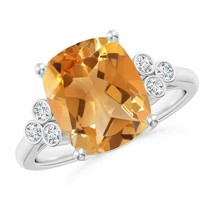 ANGARA Cushion Citrine Ring with Trio Bezel Diamonds for Women in 14K Solid Gold - £610.67 GBP