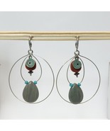 Boho Dangle Hoop Earrings Jasper Stone &amp; Faux Turquoise Beads 3&quot; Fashion... - £12.51 GBP