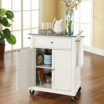 White Kitchen Cart with Granite Top and Locking Casters Wheels - $1,018.64