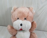 Tan light brown white plush Teddy bear seated blue pink bib felt tongue ... - $20.78