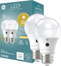 Ge Led+ Dusk To Dawn Led Light Bulbs, A19 (2 Pack), 8.5W, Soft White, Au... - £29.33 GBP