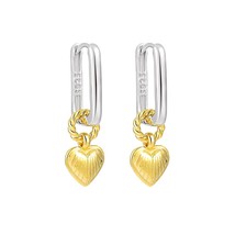 Women&#39;s 925 Sterling Silver Solid Two Tone Heart Dangle Hinged Hoop Earrings - £79.90 GBP