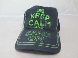 Keep Calm and Game ON - Green Writing on Dark Blue Hat - £10.09 GBP