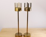 Pier 1  Solid Brass ART DECO Geometric CANDLE HOLDERS Tall 14&quot; MCM - $36.62