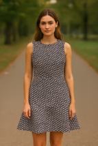 J.Crew Women’s Dress Size 6 Navy Blue Print Piper Foulard Fit &amp; Flare Li... - €39,73 EUR