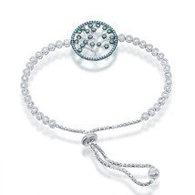 Sterling Silver Adjustable Round Turquoise and CZ Tree Bolo Bracelet - £81.75 GBP