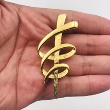 Gold Tone Tornado Whirlwind Abstract Modern Art Brooch Pin 2.75&quot; Long - £7.20 GBP