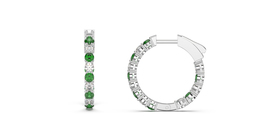 Green Emerald and Lab Grown Diamond Hoop Earrings For Women In Sterling Silver - £308.69 GBP