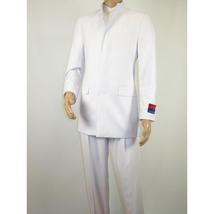 Men Apollo King Band Collarless Church Suit Mandarin 5 Hidden Buttons AG58 White image 5