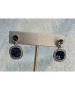 Givenchy Earrings Cushion Cut Blue &amp; Clear Crystal Drop Silver Tone Pierced - $862.17 MXN