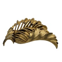 VINTAGE STATEMENT UNMARKED BRUSHED GOLD TONE CURLED FEATHERED LEAF BROOC... - £14.32 GBP