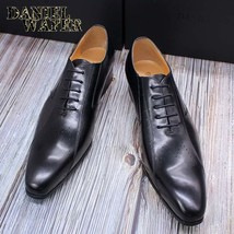 Men Oxford Shoe Black Brown Stones Printed Patchwork Leather Shoes Lace Up Offi - £100.33 GBP