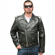 Men&#39;s Basic Classic Motorcycle Jacket Plain Side w/Belted Waist - £90.99 GBP+