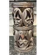 African Motif Hand Carved Wooden Tribal Decor Handcrafted Totem 14” Scul... - $37.39