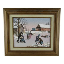 Vintage Signed C Carson Original Oil Painting Amish Ice Skating 8x10&quot; Framed - £38.04 GBP
