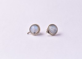 925 Sterling Silver Earrings Rainbow Moonstone Round Handcrafted Casual Wear - £42.01 GBP