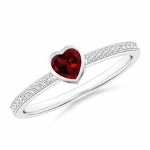 ANGARA Bezel Heart Garnet Promise Ring with Diamond Accents in 14K Gold - £603.59 GBP