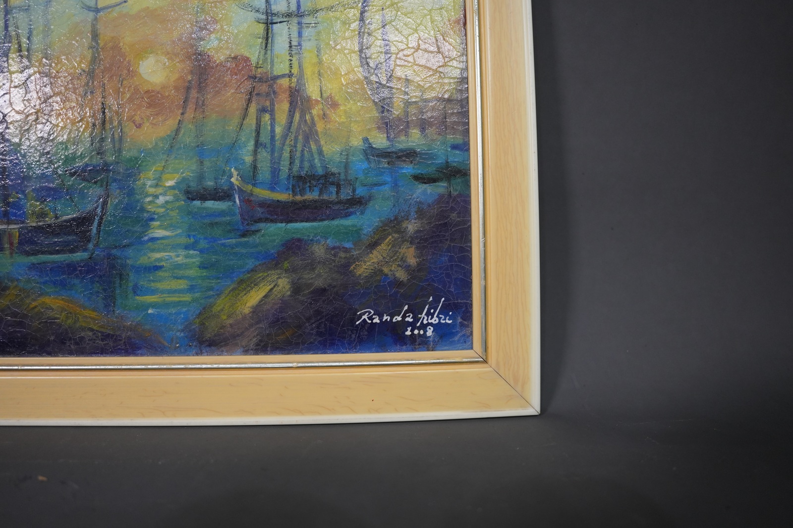 Original Painting Acrylic on Board boats and sea Lebanese Randa Hjazi 2008 Item image 3