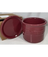 Longaberger Pottery Paprika Red Pint Salt Crock Coaster Lid Woven Tradit... - $14.84