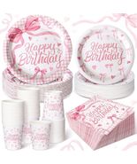 Coquette Pink Bow Birthday Party Supplies 216 Pcs Plates Napkins Set - $259.83 MXN