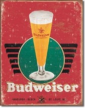 Budweiser Retro Glass &amp; Bottle Bud Beer Distressed Wall Decor Metal Tin Sign New - £12.44 GBP