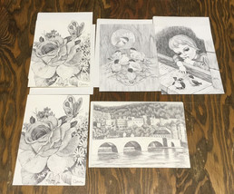 Vintage blank note cards Ann Adams mouth drawn art prints birds flowers ... - $375.39 MXN