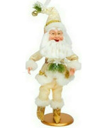 Christmas Santa Claus Cream Gold Mantel Shelf Free Standing Poseable 13&quot;... - £28.47 GBP