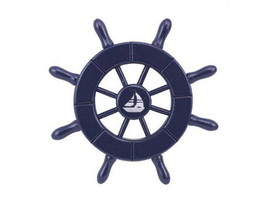 [Pack Of 2] Dark Blue Decorative Ship Wheel With Sailboat 6&quot; - £38.41 GBP