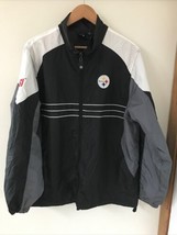 NFL Pittsburg Steelers Gray Black White Zip Up Windbreaker Coat Jacket L 50&quot; - £31.33 GBP