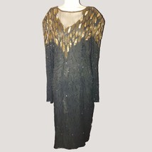 Patra Stenay Size 20W Black Gold Sequin Gown Vintage Silk Elegant Evenin... - $65.08