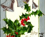 Loving Christmas Wishes Silver Bells Holly Baughs Embossed UDB Postcard UNP - $3.91