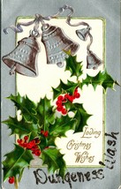 Loving Christmas Wishes Silver Bells Holly Baughs Embossed UDB Postcard UNP - £3.05 GBP