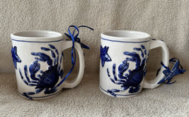 2 Blue Sky Ceramics DIANE 2012 Raised Blue Crab Starfish Mug Beach Ocean Cup NWT - £29.49 GBP