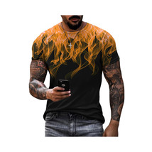  3D Print Design T Shirt   Orange Flames Crew Neck Short Sleeve Fashion ... - $17.09