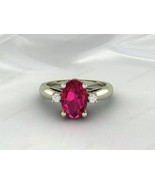 Ruby Oval Gemstone Women Solitaire Ring, 925 Sterling Silver Handmade Je... - $87.08 CAD