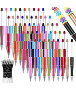 50 Pieces Plastic Beadable Pen Bulk Bead Ballpoint Pen Shaft Black Ink B... - £25.84 GBP