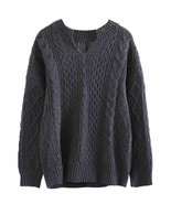 Unisex Grey Cable Knit V Neck Casual Boho Pattern Sweater NWOT SZ L - $456.33 MXN