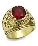 US Army Gold Plated Stainless Steel Red Crystal Mens Ring TK316 - $25.87 CAD
