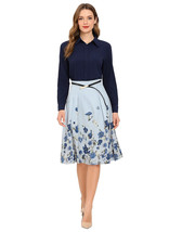 Royal Queen Letizia Style Navy Satin Blouse &amp; Floral High Waist Skirt Se... - $149.99