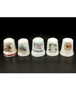 Lot of 5 Souvenir Thimbles, Porcelain, Vegas, Nashville, DC, Atlanta, PA... - $33.50 CAD