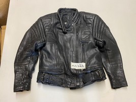 Vintage Black Leather Motorcycle Jacket Label 40 Armpit/armpit 17&quot; (mc626) - £52.68 GBP