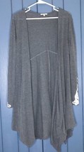 Jodifl Long Gray Duster w White Lace Trim On Sleeves Size Small Boho - £7.76 GBP