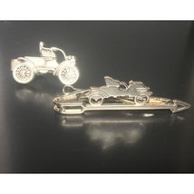 TWO FIGURAL AUTOMOBILE SILVER TONE TIE CLIPS CLASPS SKY - $25.74