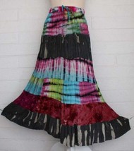 Sacred Threads L XL Colorful 6 Tier Tie-Dye Elastic Waist Cotton Gypsy S... - $37.62