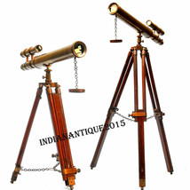 NAUTICAL FLOOR STANDING 18&quot; BROWN ANTIQUE TELESCOPE WITH BROWN TRIPOD STAND - £53.15 GBP