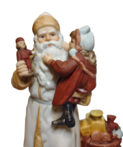 Old World Santa Claus Christmas Figurine White Long Coat Toys Child Dog ... - £23.55 GBP